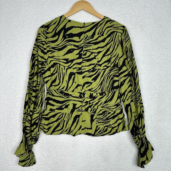 Anthropologie Exquise Wrap Blouse XL Green Black Tiger Print NWT $190 - Picture 12 of 16